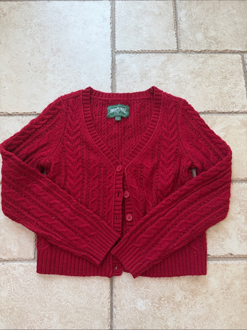 American Eagle Outfitters Crimson Cable-Knit V-Neck Cardigan